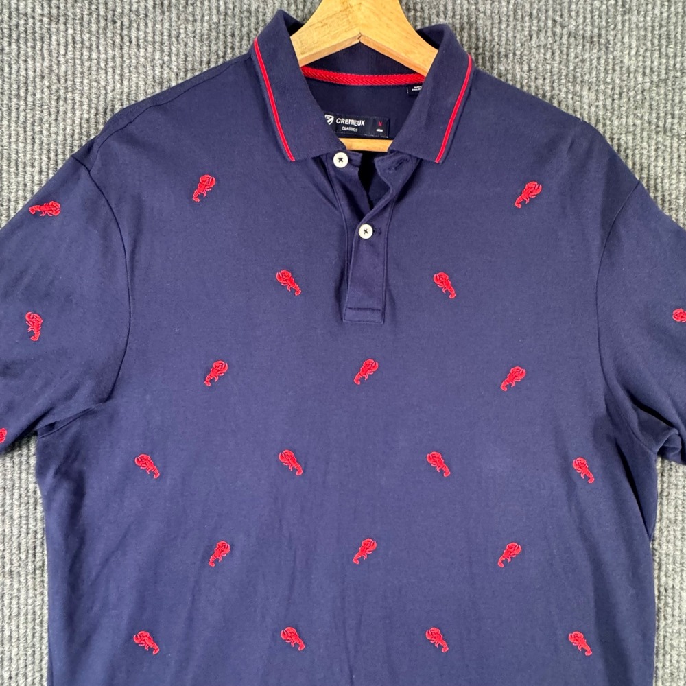 Cremieux Polo Shirt Mens M‎ Navy Blue Lobster Print Preppy Coastal Short Sleeve